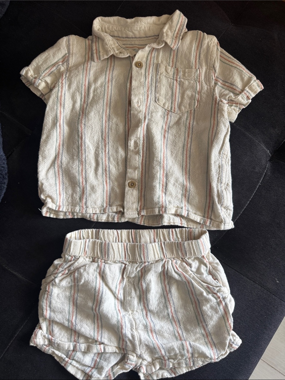 cloud island Cream Striped Two-Piece Set with Subtle Pink and Blue Stripes